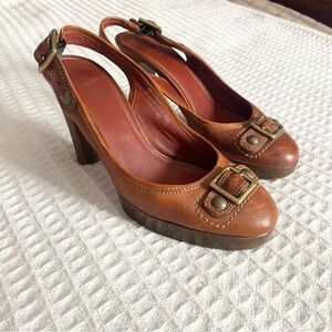 Coach Chestnut Brown Leather Slingback Platform Heels size 7.5